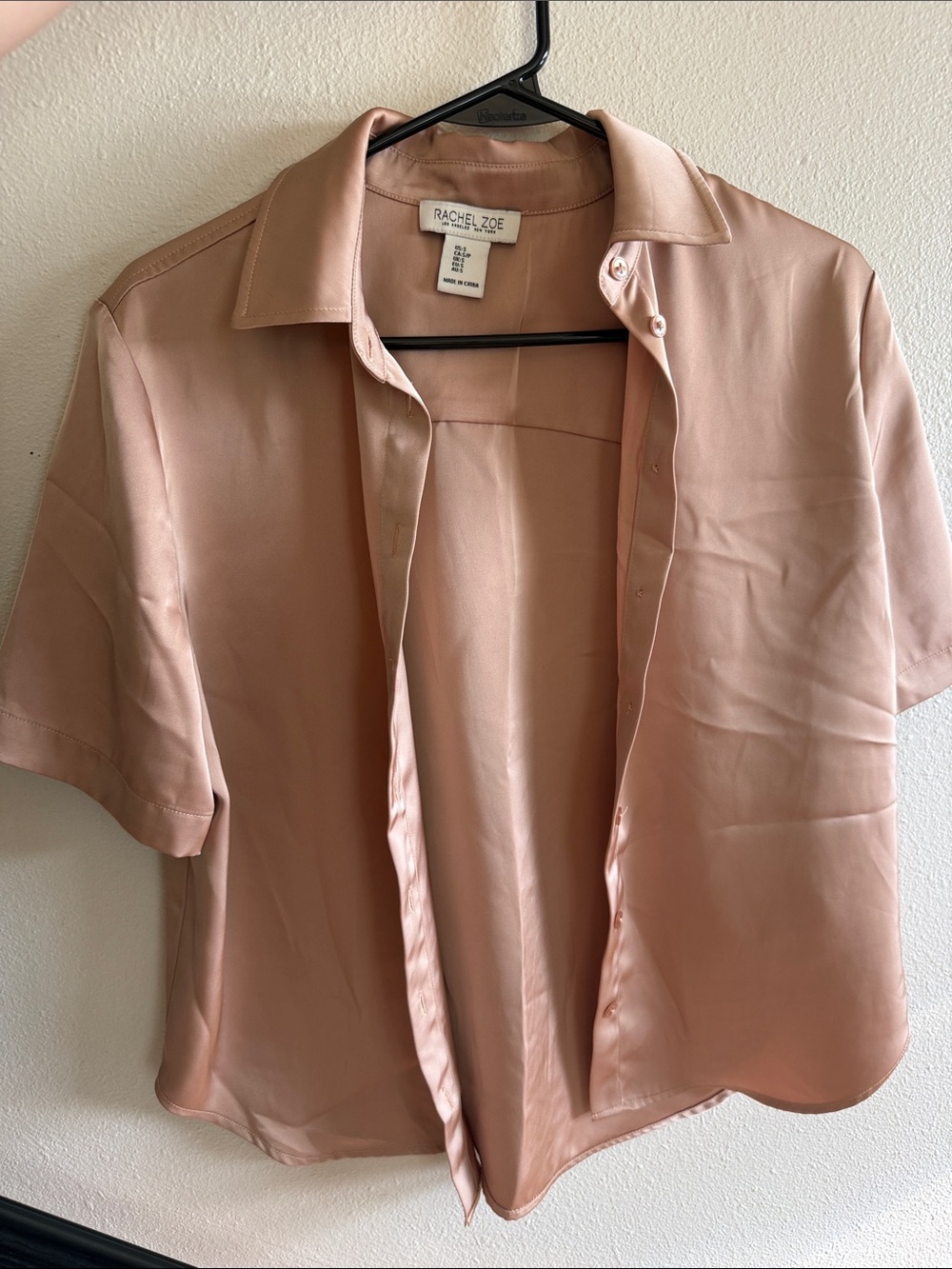 Rachel Zoe Blush Tan Silk Button-Down Shirt